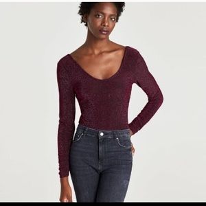 Zara | Knit Metallic Bodysuit | NWT | Magenta